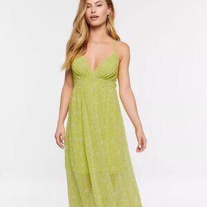 Sweet V-neck organ pleated halter floral elastic waist chiffon dress